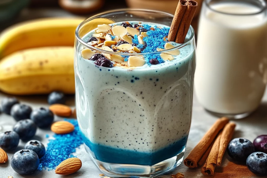 Blue salt trick recipe with butterfly pea flower and sea salt in hand