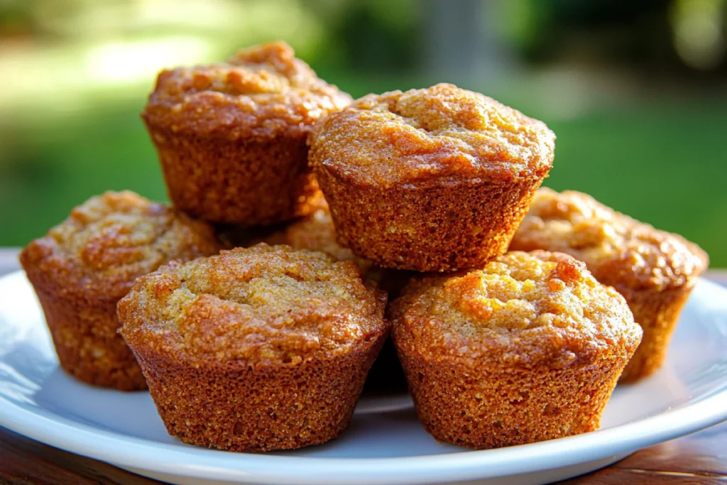 Freshly baked savory protein McGriddle muffins on a plate, golden brown with visible bits of sausage and melted cheese, perfect for a high-protein breakfast.