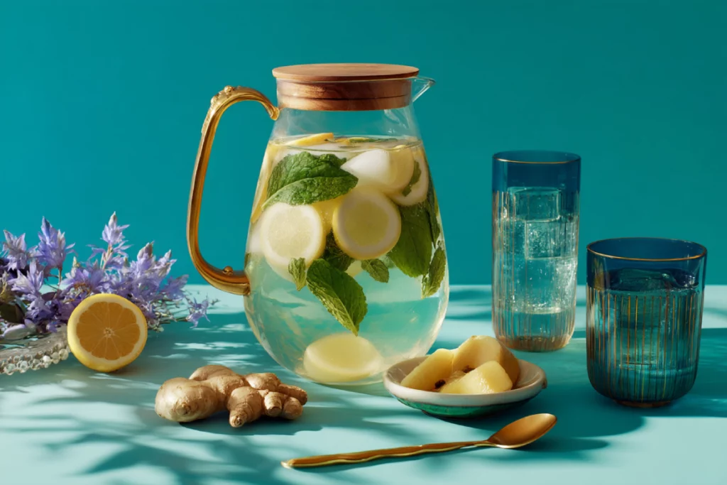 japanese detox water recipe with cucumber lemon mint