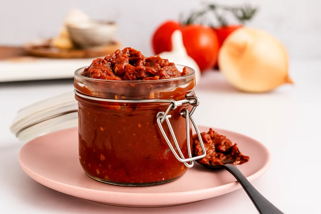 HelloFresh Tex Mex Paste Recipe in Glass Jar on Pink Plate
