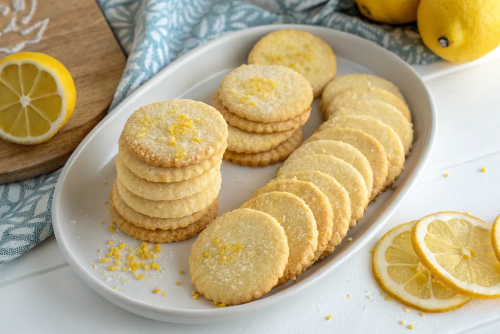 Lemon Sugar Cookie Recipe topped with a dusting of sugar on a white plate