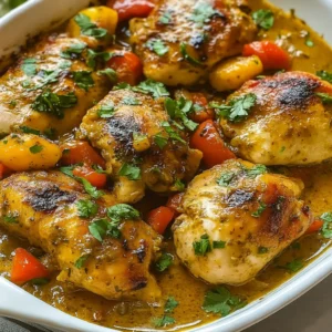 Brazilian Coconut Chicken recipe with creamy coconut sauce and bell peppers